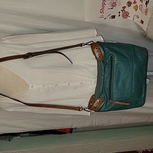 Perlina Teal and Brown Crossbody Bag